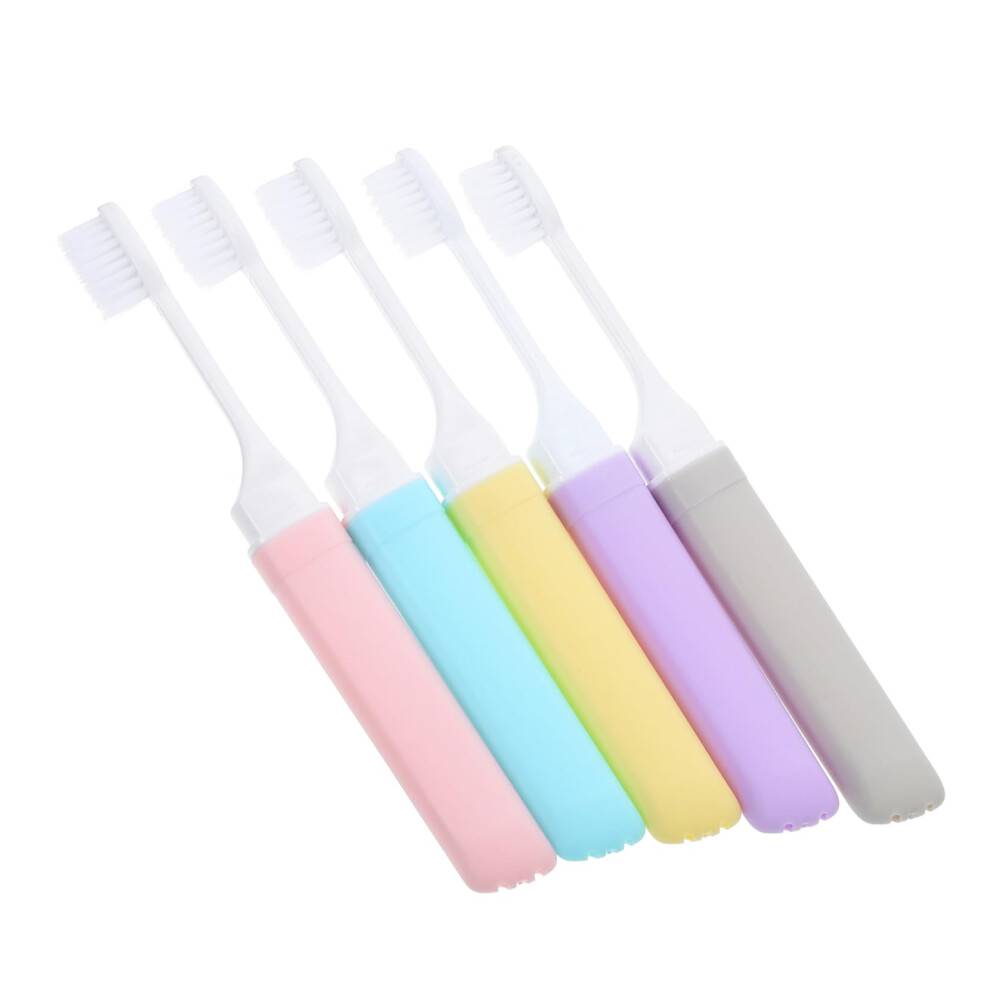 5Pcs Soft Bristle Folding Travel Toothbrush Kit for Adults, Compact Ergonomic Design for Oral Care