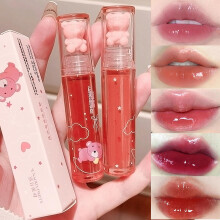 6Pcs Moisturizing Lip Gloss Set with Cute Bear Liquid Lipstick, Long Lasting Waterproof Finish