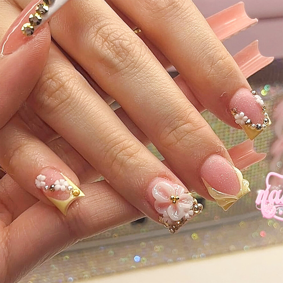 Dachuang Beauty Pink Rhinestone Press-On Nails 24Pcs