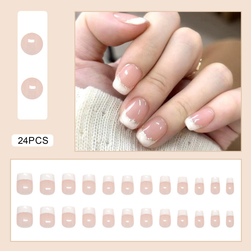 Dcph-Clothing French Tip False Nails - Nude Pink, Unbreakable