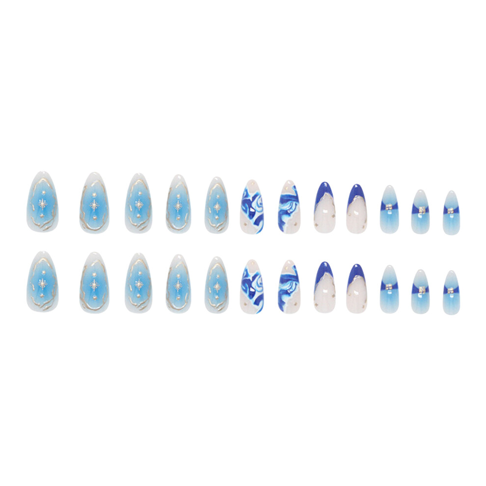 Reach-Tools Blue 24Pcs Star Print Fake Nails - Blush Long Lasting