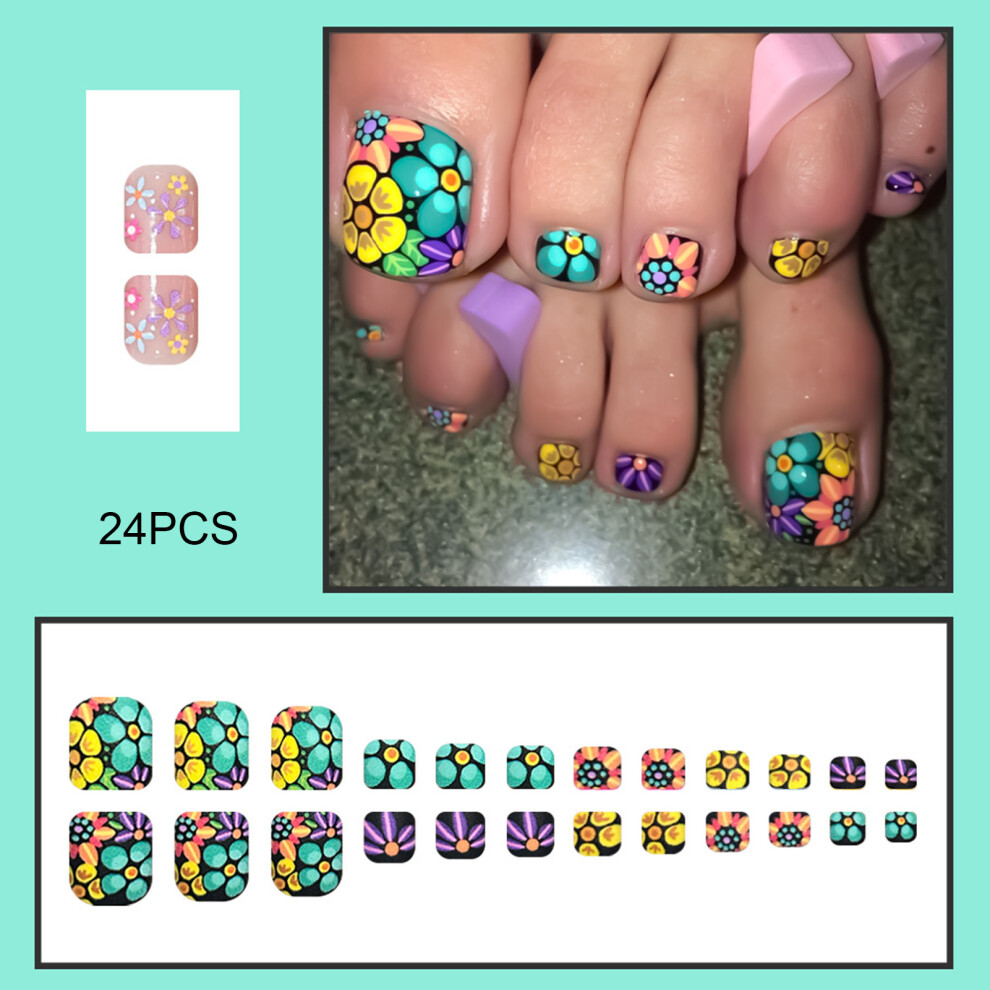 Dcph-Clothing 24Pcs Flower Fairy False Toenails Diy Manicure Kit