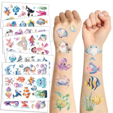 10 Sheets Ocean Animal Temporary Tattoos for Kids, Waterproof Fake Tattoo Stickers Party Favors, Birthday Gift Set BlueC