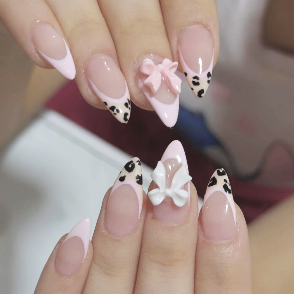 Zhouq-Outdoors 24Pcs Pink Fake Nails With Bowknot For Parties