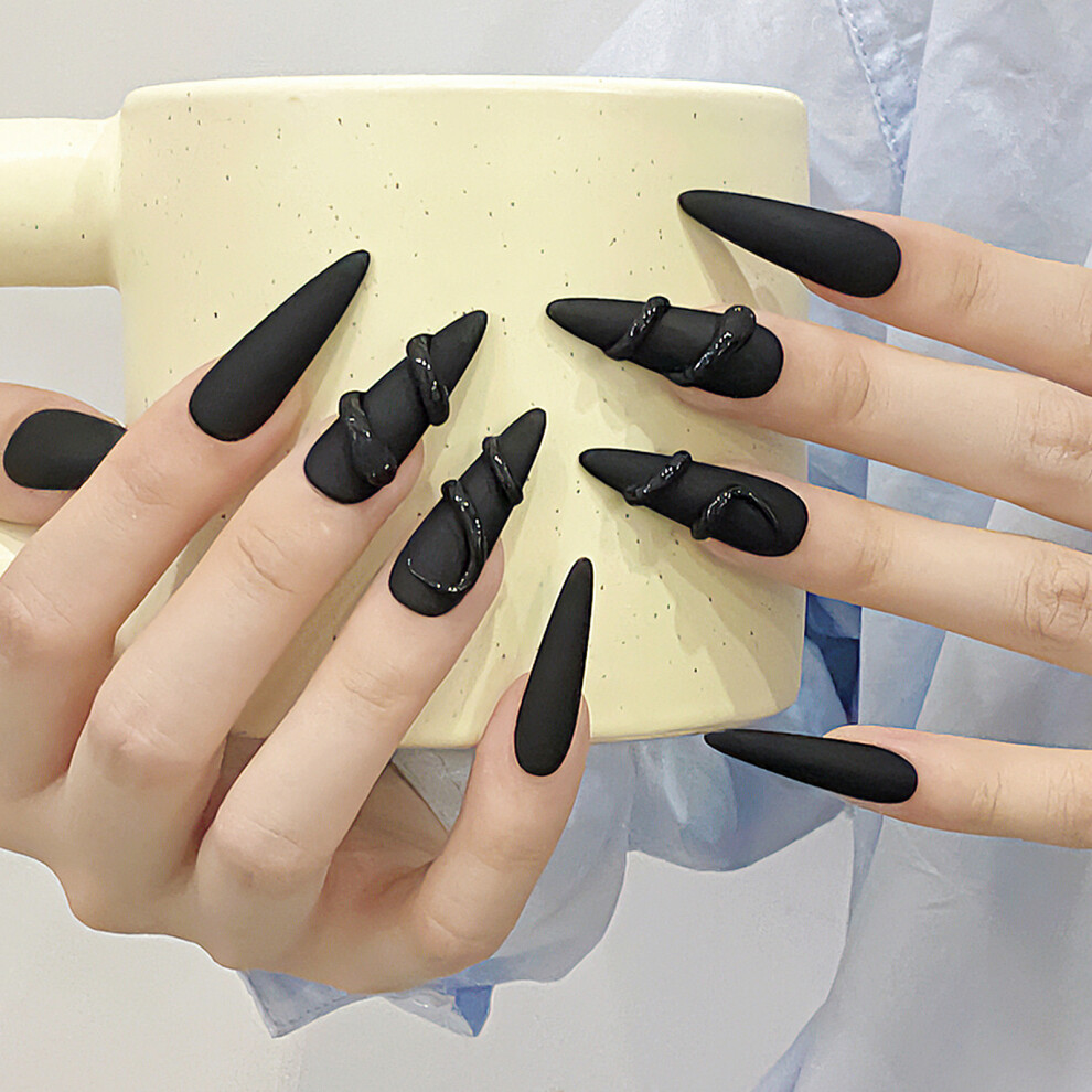 Dcph-Clothing (Xs) Matte Black Almond Fake Nails - Lightweight & Easy Stick