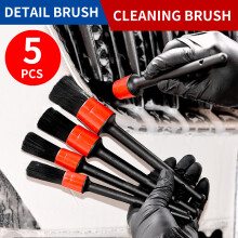 (Five Brushes [Bag] Red) 5Pcs Car Cleaning Brush Kit for Wheels & Interior