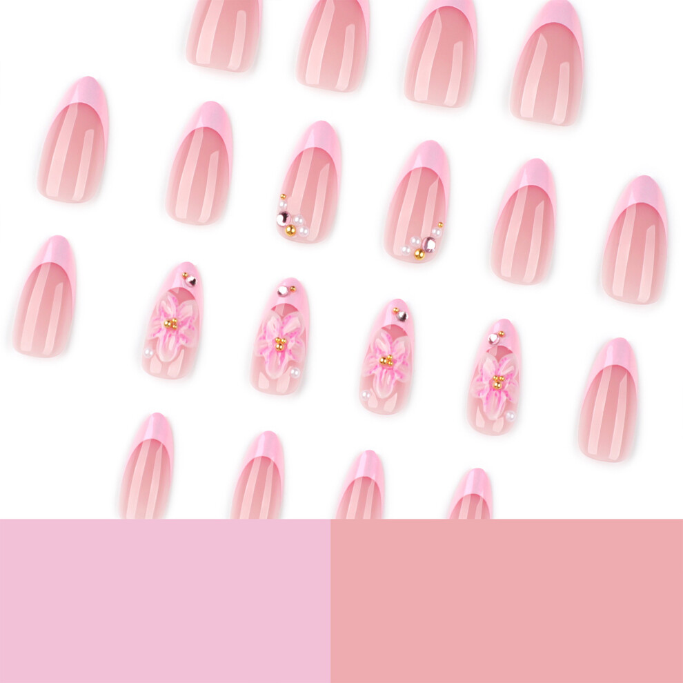 Dcph-Clothing 24Pcs Glossy Pink Tip Press On Nails, Salon Supply