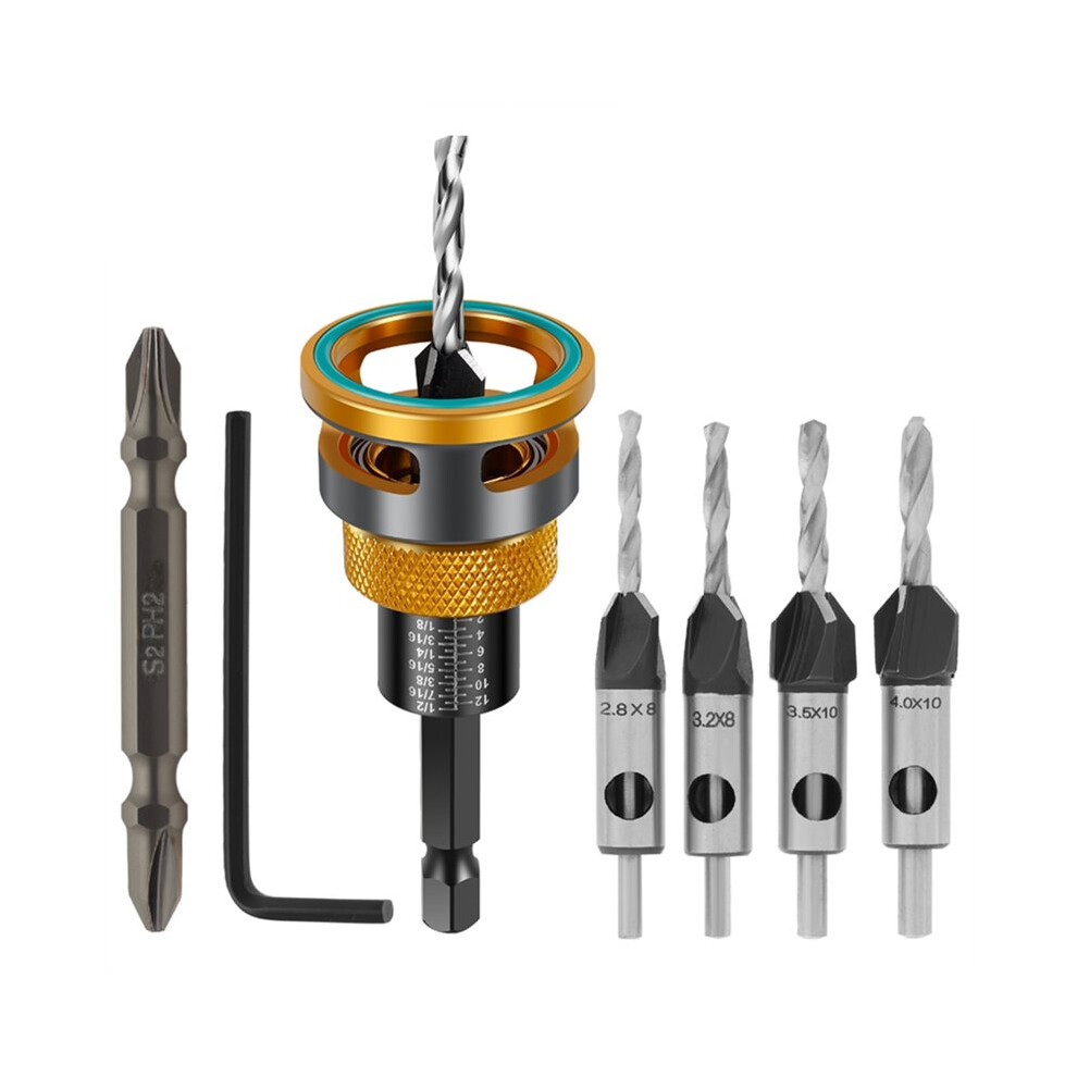 Woodworking Limit Four Countersink Drill High-Speed Steel Drill Adjustable Depth Step Drill Screw 4711093055025