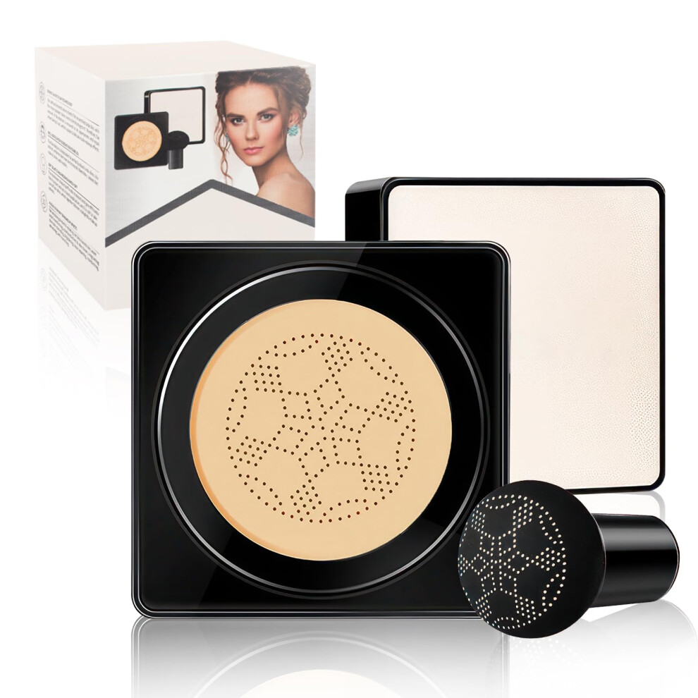 Cream/Beige Mushroom Head Air Cushion Bb Cc Buff Foundation, Flawless Matte Coverage And Longlasting Moisturizing Wear