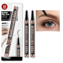 2 Pack Microblading Eyebrow Pen with 4 Fork Tip, Waterproof Dual Ended Pencil Light Brown
