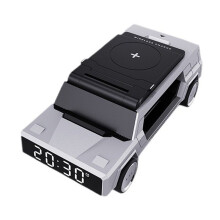 Wireless Car Charger with Clock Fast Charging Dock for IWatch AirPods Zinc Alloy Dashboard Stand B