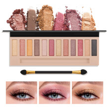 12 Color Eyeshadow Palette with Mirror, Matte and Shimmer Pigmented Shades with Brush