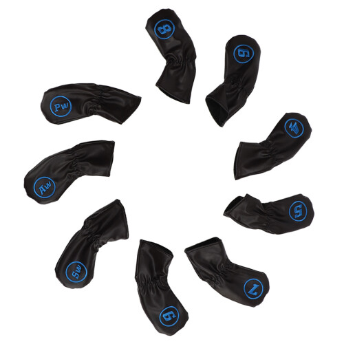 9 PU Golf Iron Headcovers Waterproof Black