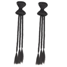 Braided Ponytail Hair Extensions 2pcs Long Black Synthetic Easy Wear Heat Resistant for Women