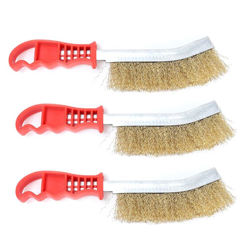 3PCS Multi-Function Tool Wire Brush Copper Plated Long Handle Cleaning Brush Kitchen Grill Special Plate Rust Removal