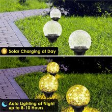 Outdoor Solar Garden Light 10cm Warm Round Cracked Glass Lamp Waterproof Landscape Decor Light