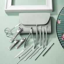 Professional Manicure Set 12Piece Stainless Steel Nail Care Kit with Leather Travel Case Mint Green