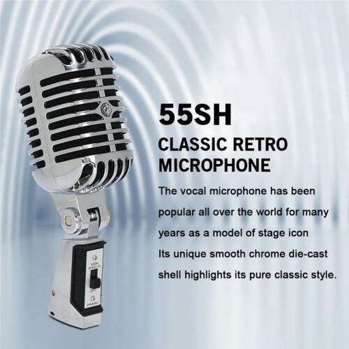 Professional Wired Vintage Classic Microphone Dynamic Vocal Mic Microphone with Stand for Live Performance Karaoke 2