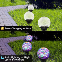 Outdoor Solar Garden Light 10cm Colored Round Cracked Glass Lamp Waterproof Landscape Decor Light