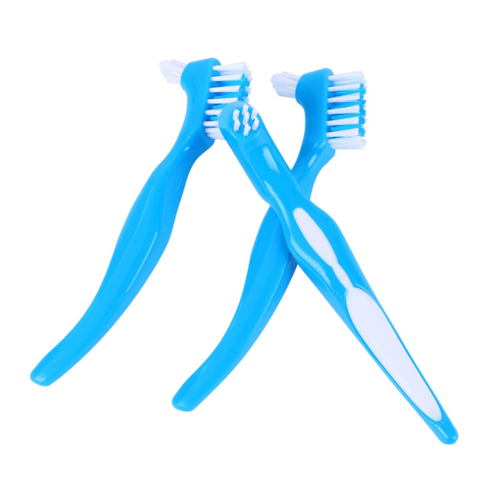 Denture Cleaning Brush Set with Dual Brush Heads and Ergonomic Handle for False Teeth Care