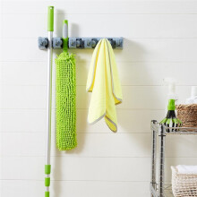 Wall Mount Storage Broom, Mop Holder or Tool Organizer with Hooks and Slots for Home, Garage, Garden, Laundry or Kitchen