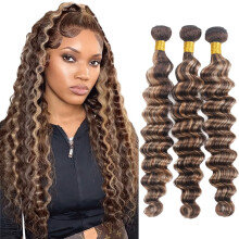 Ombre Brown Deep Wave Human Hair Bundles Two Tone Blonde Virgin Remy Extensions 24 26 28 Inch