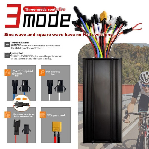 36V 48V 52V E-Bike Controller 40A 1000W 1500W Three Mode Controller Sine Wave Square Wave Switching Controller 1