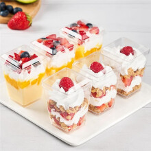 40 Pack 5oz/160ml Clear Square Plastic Dessert Cups with Lids & Spoons, Reusable for Pudding, Mousse & Parties