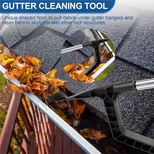 Gutter Cleaning Tools, Roof Gutter with Extendable Telescopic Pole, Detachable Roofing Cleaning Scraper Tool 2