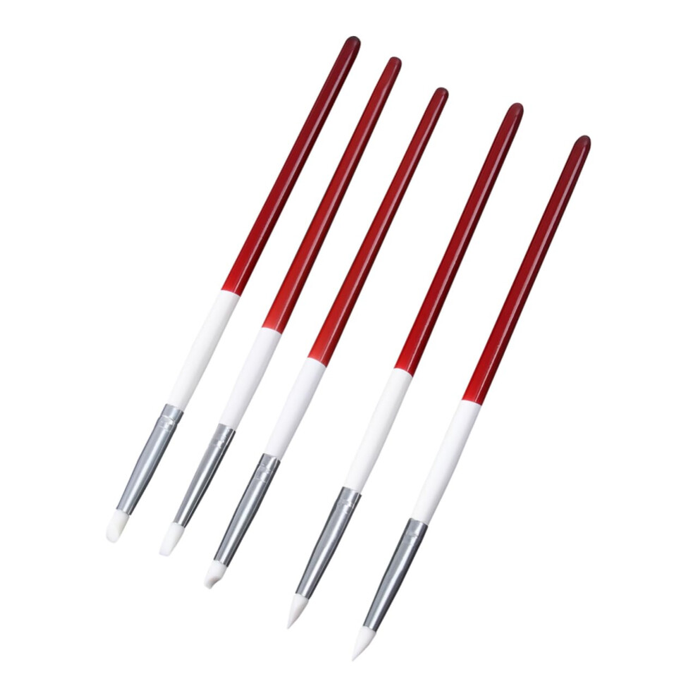 White 5Pcs Nail Art Carving Pen Kit With Silicone Tips, Ergonomic Grip, 5 Interchangeable Heads,