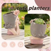 2Pcs Small Fairy Succulent Plant Pot Kit with Drainage Hole 4 Inch Indoor Cactus Pot Unique Cute Flower Vases Decor B