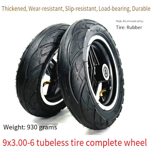 Pneu A Vácuo de 9 Polegadas, 9x3.00-6, Sem Câmara, com Cubo, para Scooter Elétrica e Cadeira de Rodas Elétrica. Diâmetro Interno de 12 mm. 2