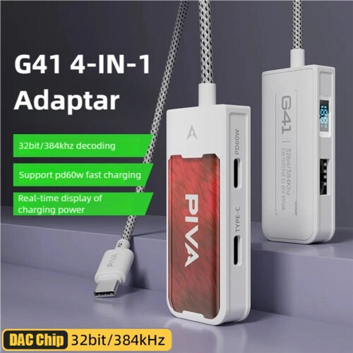 Piva G41 Multifunction Docking Station Adapter Type - C to 3.5 Audio 60W Fast Charging Decoding Transmission 2