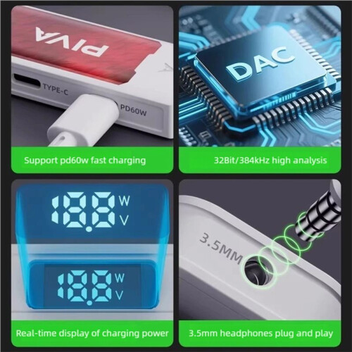 Piva G41 Multifunction Docking Station Adapter Type - C to 3.5 Audio 60W Fast Charging Decoding Transmission 2