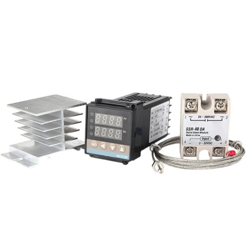 REX-C100 Digital PID Thermostat Temperature Controller with Heat Sink REX-C100/ 40DA SSR Relay/K Thermocouple Probe 1