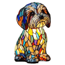 Stained Glass Dog Lamps, USB Powered Retro Resin Rainbow Dog Lamp, Tabletop Cute Puppy Night Light Gift for Dog Lovers