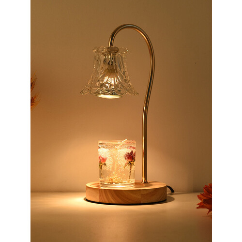 Aquecedor de velas com cúpula de vidro e base de madeira 2