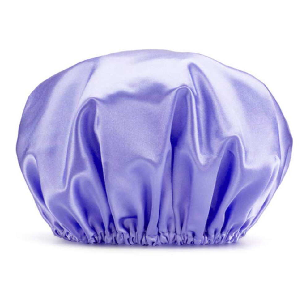 Purple Double Layer Waterproof Shower Cap For Women, Reusable Eva Hair Protection Cap