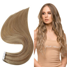 Full Shine Unsichtbare Tape-in Haarverlängerungen Balayage Goldblond 22 Zoll 20 Stück 50 Gramm