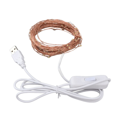 Luci a stringa LED con filo di rame USB, 10 m, luce bianca calda, 100 LED