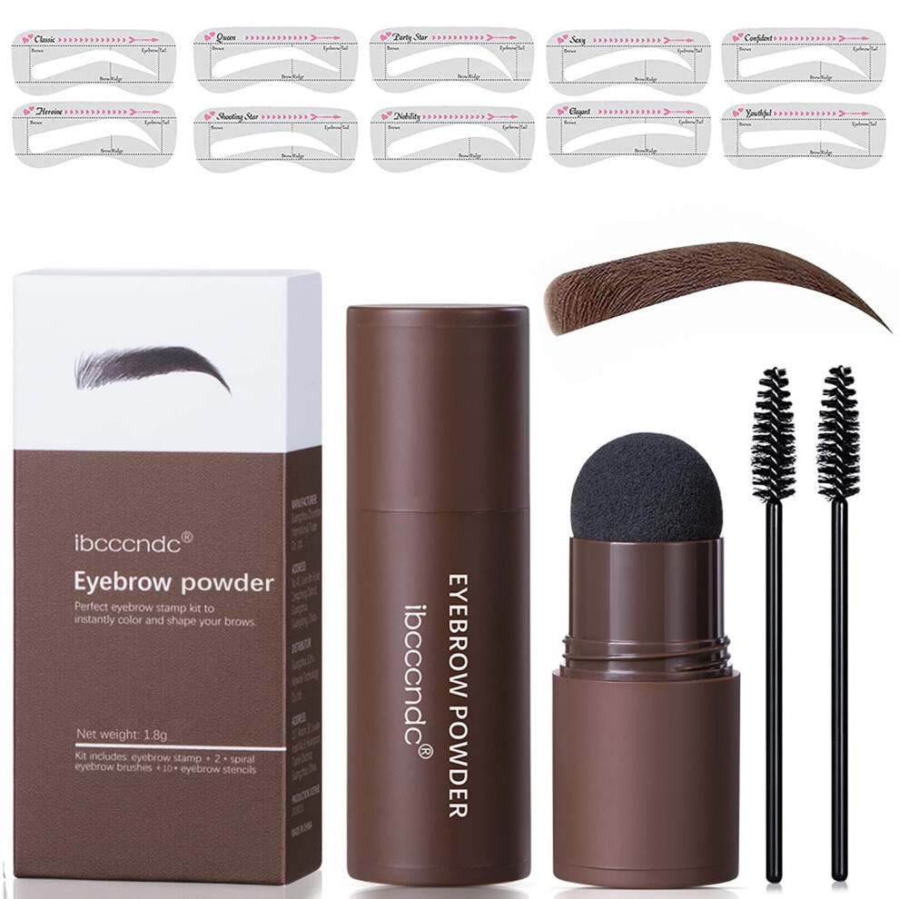 Brown Eyebrow Stamp Kit With Stencils Waterproof Long Lasting Dark Brow Powder And Brushes