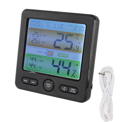 Termometro digitale da interni con display a colori e allarme.