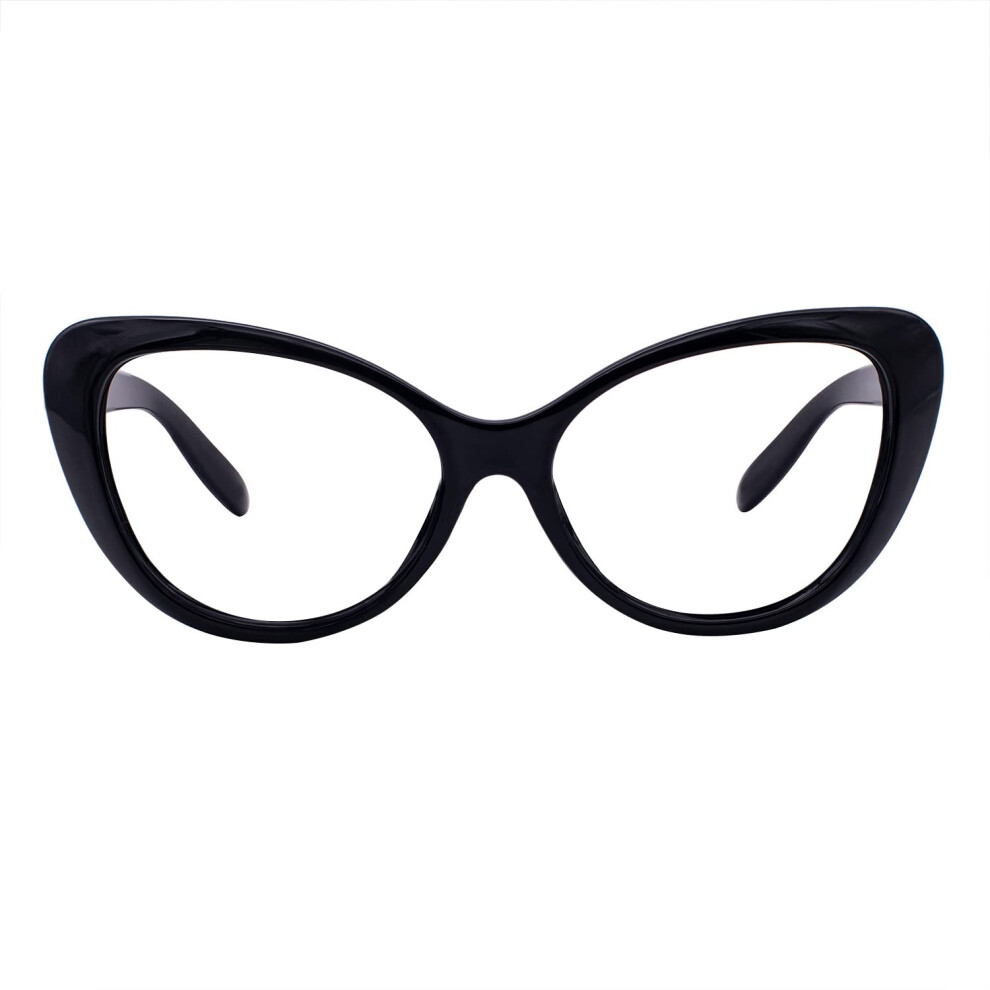 Black Reading Glasses For Women +1.50 Frame, Spring Hinge Comfort, Clear Vision Readers