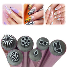 Nail Art Stamping Kit with Precision Stamp Pens, 6pcs Flower Design DIY Tools for Beginners