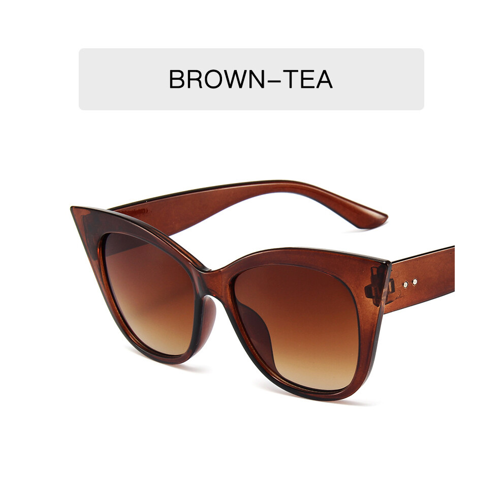 Roc-Electron (Deep Tea Double Tea Tablets) Retro Cat-Eye Sunglasses For Summer Parties