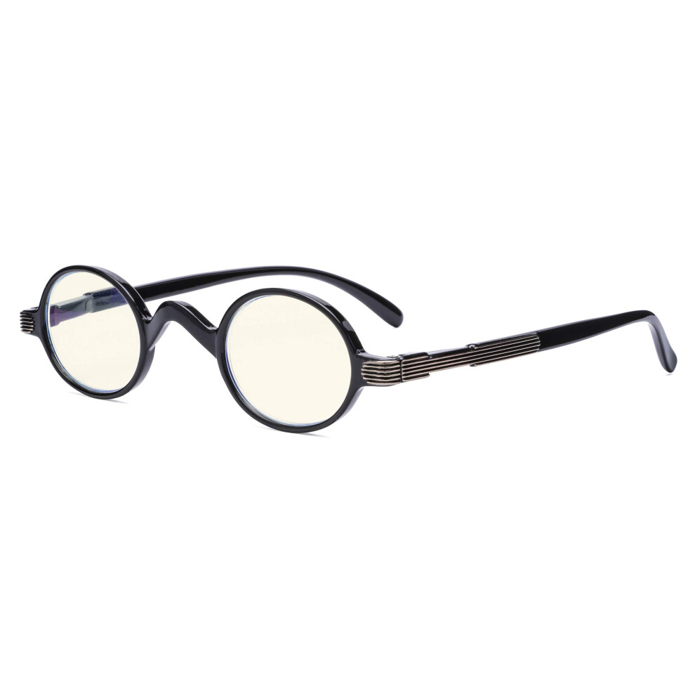 Blue Light Blocking Reading Glasses +3.00 Small Round Computer Readers with Spring Hinge Black Frame