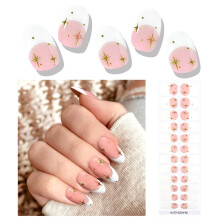 24Pcs French Style Semi Cured Gel Nail Strips Waterproof UV LED Cured Wraps for Salon Manicure