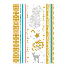 Metallic Gold and Silver Waterproof Temporary Tattoos 5pcs Large Sheet Body Art Stickers for Women