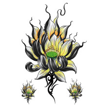 7 Sheets Waterproof Flower and Wolf Temporary Tattoos, Black Fake Tattoo Stickers for Arms Legs Shoulders, Removable Body Art for Adults and Kids