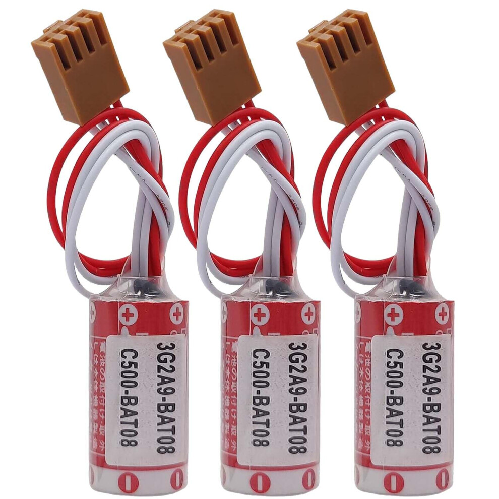 3Pack Er17/33 3.6V 1600Mah Plc Backup Battery For Omron C500bat08, Plug 2.5Mm 4Pin, Reliable Memory Backup Brown 9092120125719